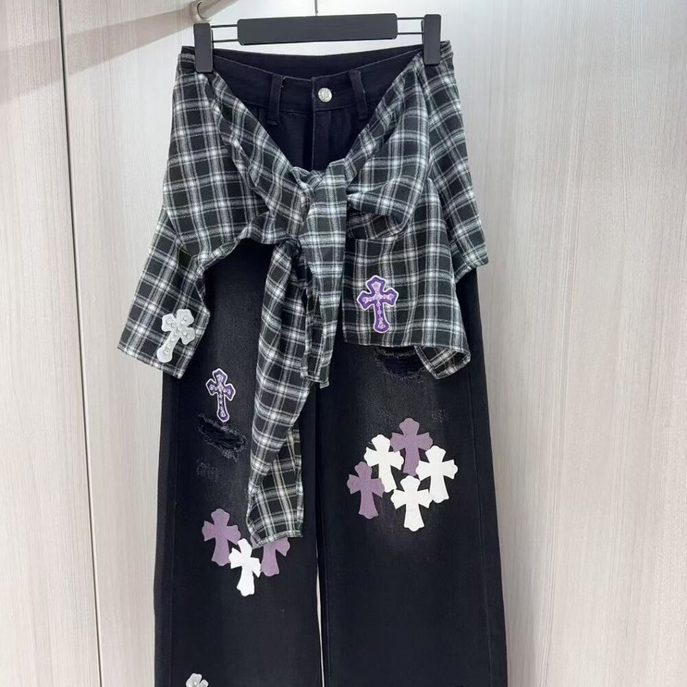 Chrome Hearts checkered with shawl cool jeans